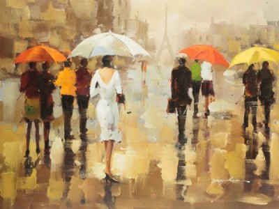 Abstract Couples WIth Umbrellas Painting