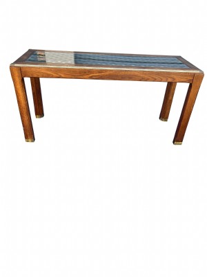 Henredon Oak And Brass Mirror Top Console