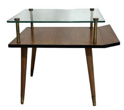 Pair of Mid Century Modern Glass & Wood Tables