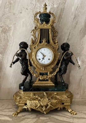 Vintage Bronze & Marble Mantel Clock
