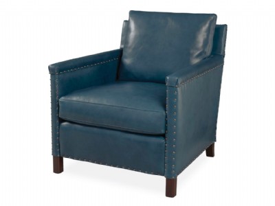 Pair of Lillian August Blue Leather Club chairs