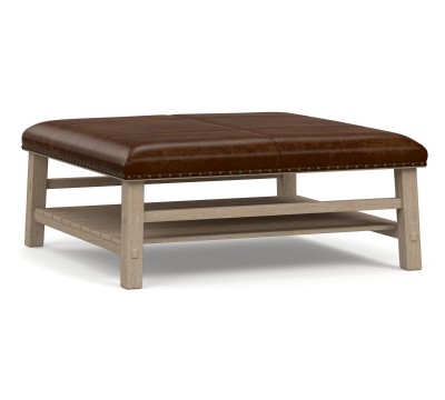 Pottery Barn Caden Brown Leather Ottoman