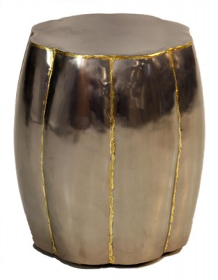 Chrom Drum Table with Gold Accents