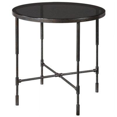 25" Round Glass Top Accent End Table