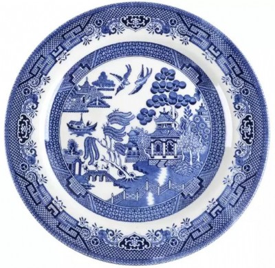 19th Century English Willow Blue Ironstone Dessert