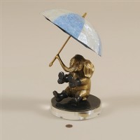 Bronze Elephant Holding Shell Inlaid Umbrella