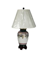 Green Burgandy Wood Base Lamp
