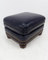 Navy Leather Ottoman