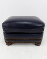 Navy Leather Ottoman