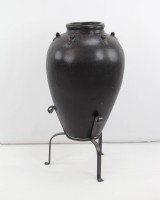Large Ebony Urn on Metal Stand