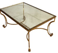 Gold Leaf Wrought Iron Glass Cocktail Table
