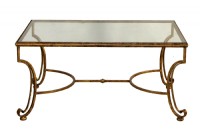 Gold Leaf Wrought Iron Glass Cocktail Table