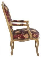 Wooden Framed Red Silk Upholstered Armchair