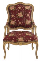Wooden Framed Red Silk Upholstered Armchair