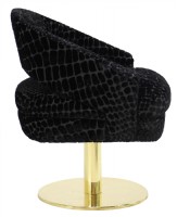 Contemporary Brass Frame Black Upholstered Swivel