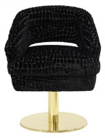 Contemporary Brass Frame Black Upholstered Swivel