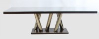 Zebrano Wood Polished Brass Base Dining Table
