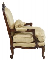 Carved Wooden Upholstered Armchair