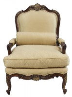Carved Wooden Upholstered Armchair