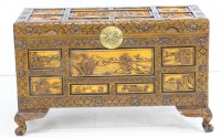 Ornately Carved Camphor Wooden Trunk