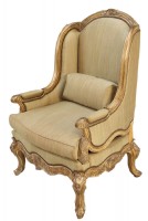 Ornate Wood Framed Upholstered Wingback Chair