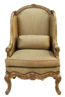 Ornate Wood Framed Upholstered Wingback Chair