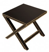 Black Leather X Legged End Table