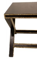 Black Leather X Legged End Table