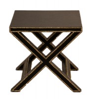 Black Leather X Legged End Table