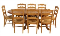 Pine Dining Table with Eight Ladderback Chairs