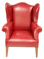 Red Leather Wing Chair & Ottoman