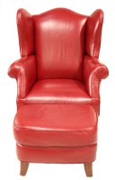 Red Leather Wing Chair & Ottoman