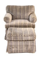 Custom Chenille Striped Arm Chair & Ottoman
