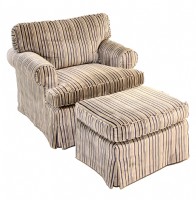 Custom Chenille Striped Arm Chair & Ottoman