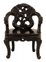 Carved Asian Black Painted Dragon Chairs
