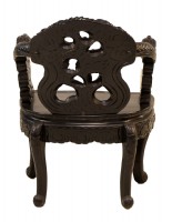 Carved Asian Black Painted Dragon Chairs