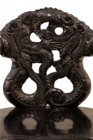Carved Asian Black Painted Dragon Chairs