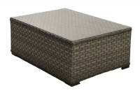 Grey basket weave coffee table with glass top