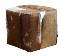 Brown & White Faux Fur Cube Ottoman