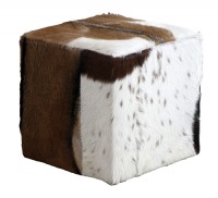 Brown & White Faux Fur Cube Ottoman