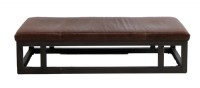 Brown Leather ottoman with wooden base