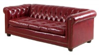 Red Leather Chesterfield Three Seat Sofa