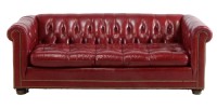 Red Leather Chesterfield Three Seat Sofa