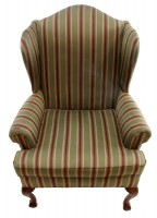 Green & Red Stripe Wing Chair
