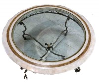Round glass top cocktail top with metal base