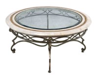 Round glass top cocktail top with metal base