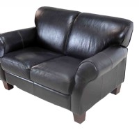 Black Rolled Arm Leather Loveseat
