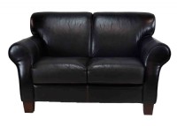 Black Rolled Arm Leather Loveseat