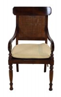 Pair of Curved Arm Wooden Chair with Rattan Seat