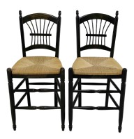A Pair of Green Painted Fanback Stools